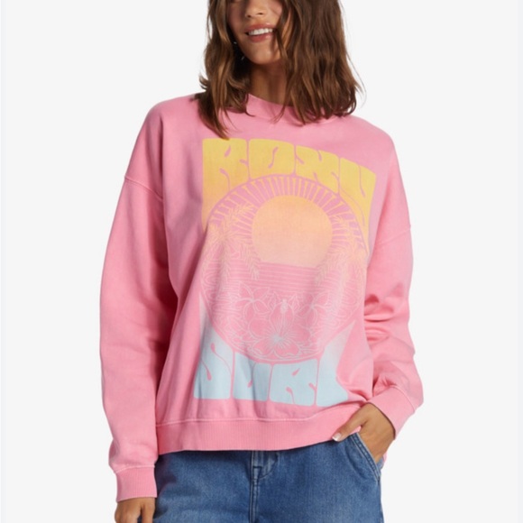 Roxy Tops - Roxy Lineup Pink Oversized Graphic Sweatshirt Size Small